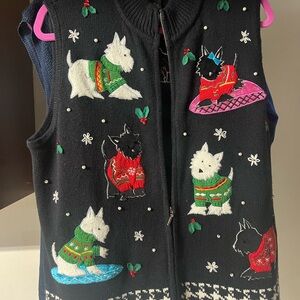 Designers Originals Black Cardigan with Colorful Dog Patterns